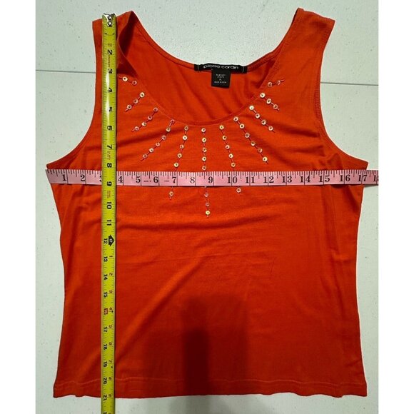 Pierre Cardin Petite Tank Top Sequin Starburst Orange Sleeveless Stretch PL - Picture 4 of 5